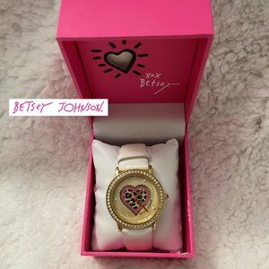 Betsey Johnson Goldtone Leopard Heart White Watch